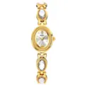 Luxueuse montre-bracelet vintage dorée pour femme avec strass scintillants et cadran blanc. - Boîtier Or Cadran Blanc