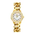 Reloj de mujer dorado con correa de cadena gruesa y bisel con cristales elegante - Caja Dorada Esfera Blanca
