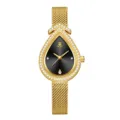 Lujo gota diamante mujer reloj correa malla oro cuarzo reloj elegante dama moda. - Caja Dorada Esfera Negra
