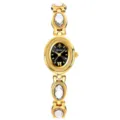 Montre quartz femme dorée Yalalusi avec cadran ovale et bracelet à maillons de cristaux. - Boîtier Doré Cadran Noir