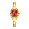 Reloj de cuarzo dorado para mujer de lujo con esfera roja, marcadores de diamantes y pulsera. - Caja Dorada Esfera Roja