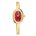 Gold oval bangle watch for women with red dial, vintage quartz timepiece and elegant design. - Gold Red Dial
