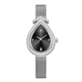Elegante Damen Tropfen Quarzuhr mit Zirkon Lünette und silbernem Mesh Armband für Stil. - Silbernes Gehäuse Schwarzes Zifferblatt