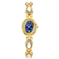 Élégante montre bracelet pour femme dorée avec cadran ovale bleu et bracelet chaîne strass vintage - Boîtier Doré Cadran Bleu