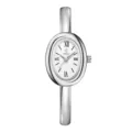Silver oval bangle watch for women with minimalist roman numeral dial quartz timepiece - Silver White