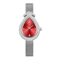 Tropfenförmige Strass-Quarzuhr mit rotem Zifferblatt und silbernem Mesh-Armband für Damen - Silbergehäuse & rotes Zifferblatt