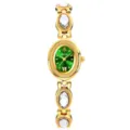 Gold tone women vintage wristwatch with green dial and crystal embellished chain strap quartz. - Gold Case Green Dial