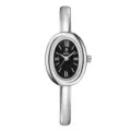 Silver oval quartz bangle watch for women, stylish minimalist vintage wristwatch variant. - Silver Black Face