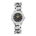 Silver chain rhinestone women watch with black dial luxury quartz wristwatch for daily wear. - Silver Case Black Dial