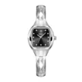 Women fashion silver quartz watch with black dial rhinestones and faceted metal bracelet. - Silver Case Black Face