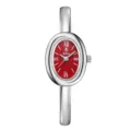 Oval bangle quartz watch for women with striking red dial and polished silver finish band. - Silver Red Dial