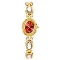 Elegant women's vintage gold watch with red dial and sparkling crystal link bracelet. - Gold Case Red Dial