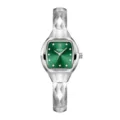 Elegant silver women watch with green dial diamond markers and bangle strap fashion accessory. - Silver Case Green Dial