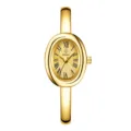 Elegant gold oval bangle watch for women, vintage minimalist quartz watch with Roman numerals. - Gold Spiral Pattern Gold Dial