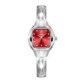 Yalalusi women's luxury small dial red square quartz watch with silver faceted metal strap - Silver Case Red Dial