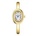 Gold oval bangle watch for women, elegant vintage quartz wristwatch with Roman numerals. - Gold Spiral Pattern White Dial