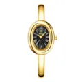 Yalalusi gold oval bangle watch for women, featuring a classic black dial with Roman numerals. - Gold Spiral Pattern Black Dial