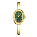 Gold oval bangle quartz watch for women with green dial and Roman numerals, vintage style. - Gold Spiral Pattern Green Dial