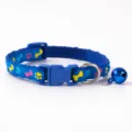 Blue Pet Collar with Colorful Paw Prints and Bell, Adjustable Nylon Neck Strap for Cats Dogs - Paw Print Bone Style / Blue