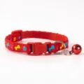 Red pet collar with paw bone print and bell variant for cats and dogs cute accessory - Paw Print Bone Style / Red