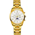 Reloj cronógrafo dorado para hombre con números romanos y correa de acero inoxidable. - Caja Dorada Esfera Blanca