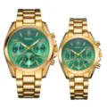 Yalalusi montre couple doree cadran vert chronographe acier inoxydable montre bracelet luxe - Boîtier doré et cadran vert (homme)