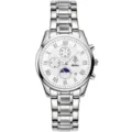 Luxus Edelstahl Quarz Armbanduhr mit weißem Zifferblatt, römischen Ziffern und Chronograph. - Silbergehäuse Weißes Zifferblatt