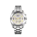 Montre chronographe pour femme en acier inoxydable argenté avec chiffres romains dorés. - Boîtier argenté - cadran blanc (homme)
