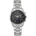 Herren Edelstahl Quarz Uhr Business Chronograph Römische Ziffern Wasserdichte Armbanduhr - Silbergehäuse Schwarzes Zifferblatt