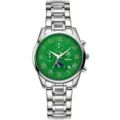 Edelstahl Chronograph Herrenuhr grünes Zifferblatt Römische Ziffern Business Quarzuhr - Silbergehäuse Grünes Zifferblatt