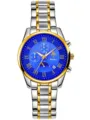 Luxus Herren Gold Ton Edelstahl Quarz Armbanduhr mit blauem Zifferblatt und römischen Ziffern. - Bicolor Blaues Zifferblatt