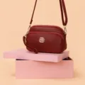 Women vintage burgundy multi-zipper crossbody shoulder bag with chic metal hardware decor. - Burgundy