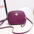 Purple leather crossbody bag with bee charm, multi-layer shoulder handbag for women. - Purple