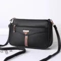 Black soft leather women crossbody shoulder bag, multi-pocket large capacity daily tote. - Black