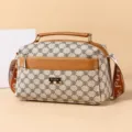 Women PU Leather Crossbody Bag Casual Vintage Shoulder Bag Multi-Compartment Bag - White Letters