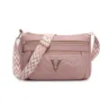 Women multi-zipper soft leather crossbody shoulder bag with wide strap and chic metallic logo. - Oak Red
