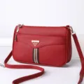 Stylish women soft PU leather cross body shoulder bag with front pocket design elegant red purse - Jujube Red