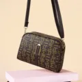 Vintage Monogram Crossbody Bag Women Small PU Leather Shoulder Bag with Gold Hardware Brown - Large Abstract Print