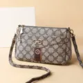 Stylish women crossbody bag clover pattern shoulder handbag with metal clasp and strap - Brown 1