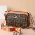 Stylish women crossbody shoulder bag with multi-compartments brown print design daily use. - Large Abstract Print