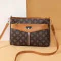 Brown women monogram shoulder bag, stylish crossbody daily tote with adjustable strap. - Monogram Print