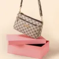 Women multi-layer crossbody shoulder bag with classic monogram pattern and strap - White Letters