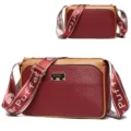 Stylish women's crossbody shoulder bag with snakeskin texture and wide logo strap. - Jujube Red