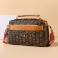 Women brown monogram crossbody bag casual shoulder bag with top handle and spacious interior. - Large Abstract Print