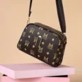 Fashion retro monogram crossbody bag for women, mini PU leather shoulder bag with zipper. - Letter M