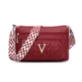 Multi-layer zipper shoulder bag for women, soft leather crossbody bag with wide strap. - Burgundy