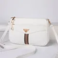 Women soft leather crossbody bag stylish shoulder handbag with stripe detail for daily use - White