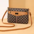 Women vintage monogram crossbody bag with stripe detail, casual brown PU leather shoulder handbag. - Lattice Floral