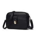 Black minimalist crossbody small square bag for women, stylish solid color PU leather purse. - Black