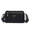 Black women's large capacity crossbody shoulder bag with crocodile pattern and multi zippers. - Black